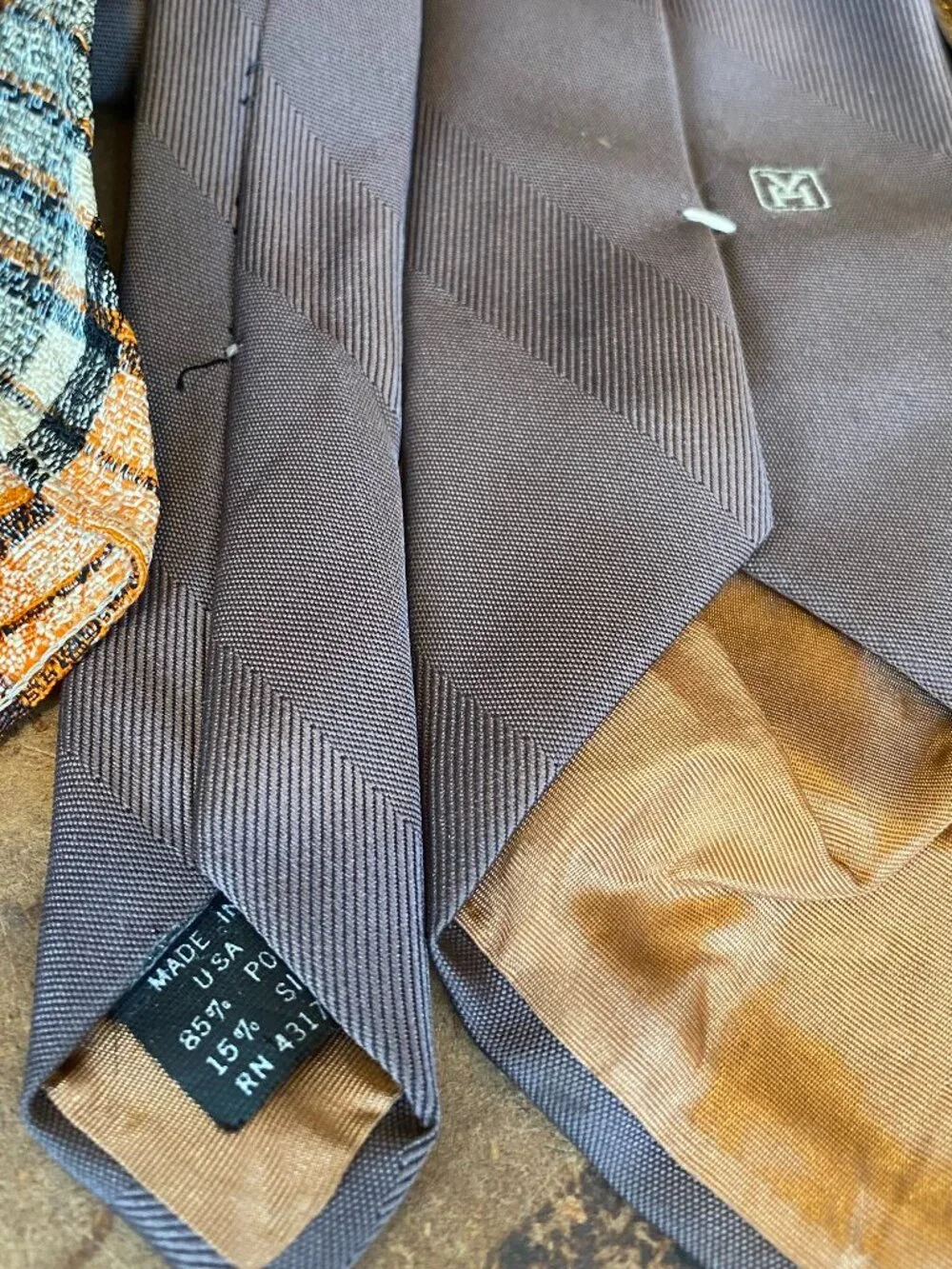LOT FIVE Vintage Ties Macy's Croydon Tootal Westminster Silk Gold Brown Plaid